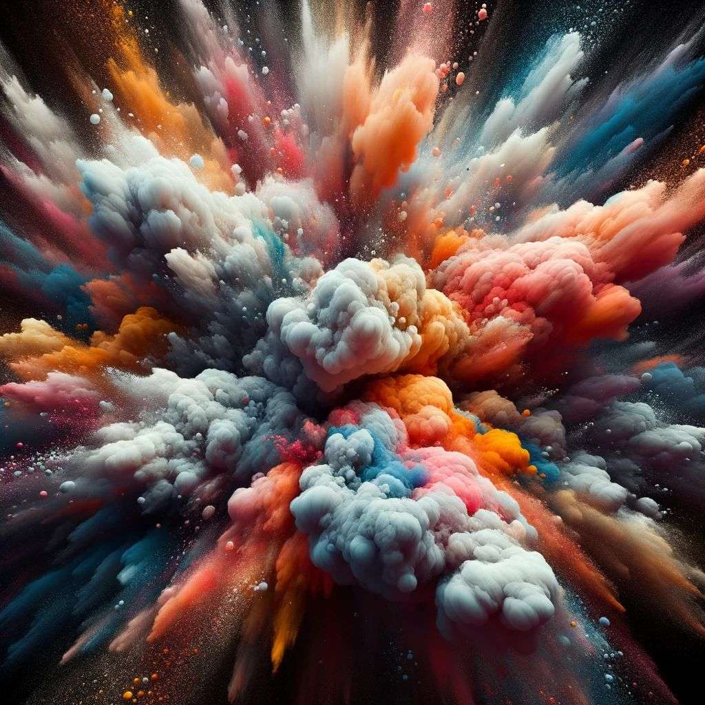 a representation of anxiety, made from a burst of colored powder, digital art